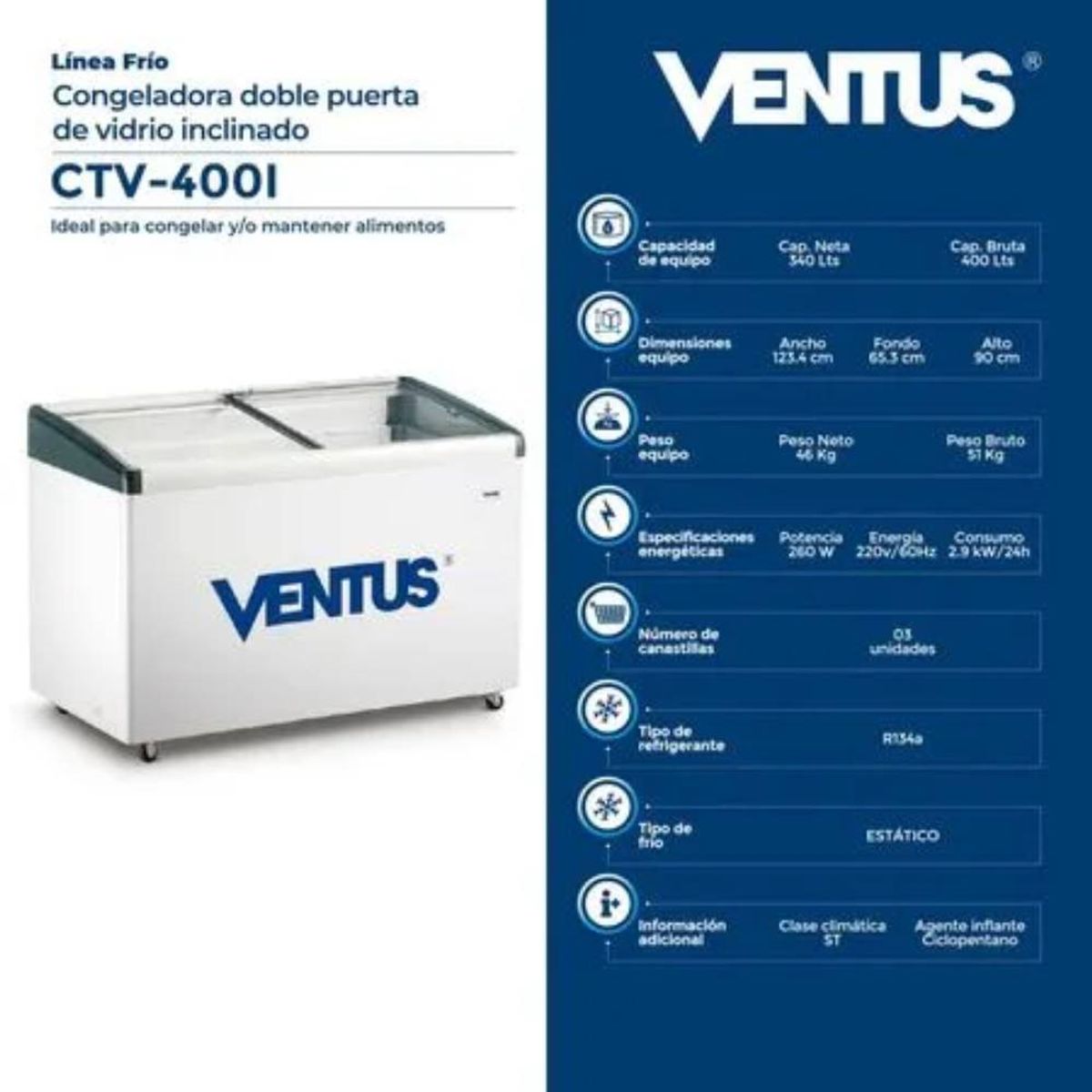 VENTUS - Congelador Ventus Ctv-400i Blanco