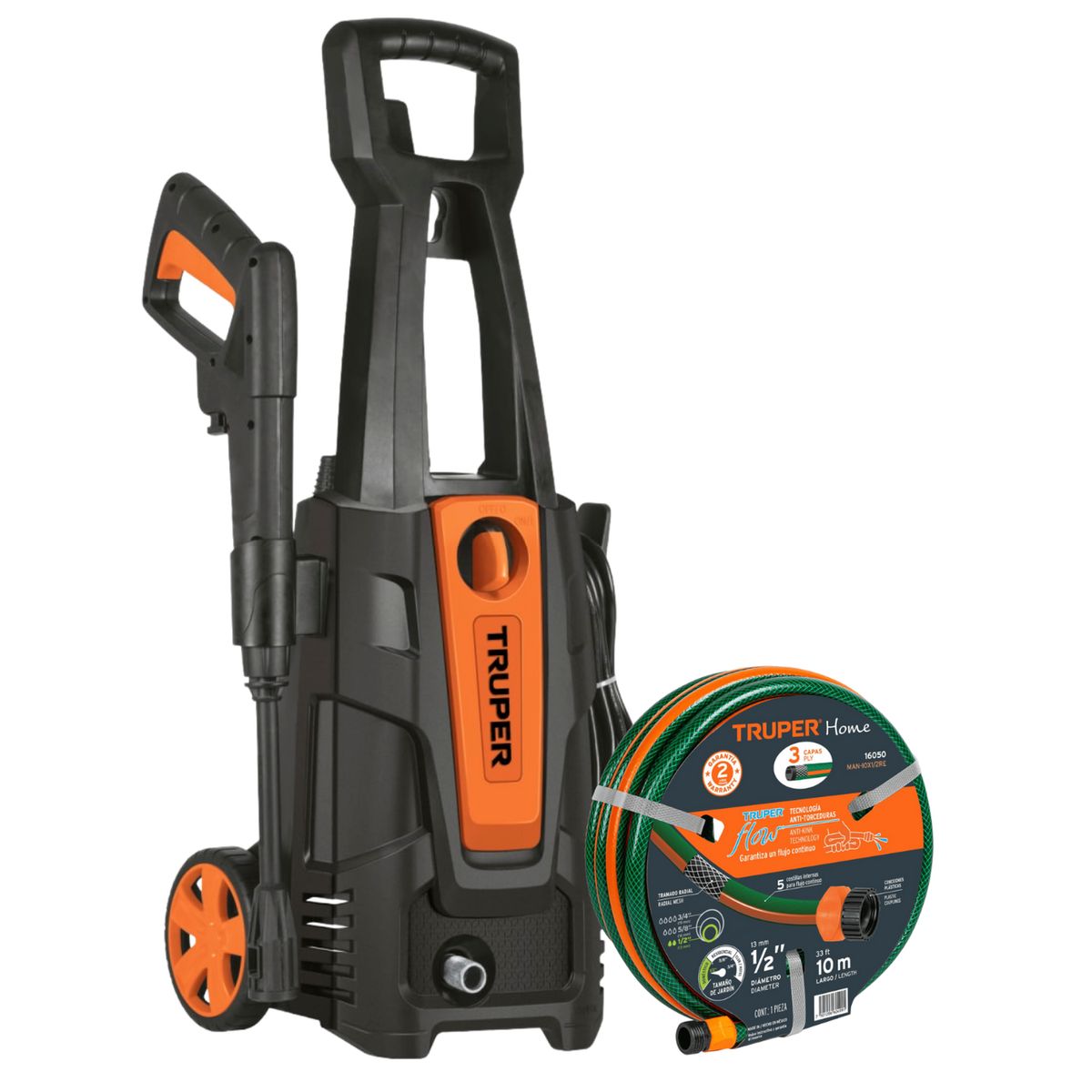 Truper - Hidrolavadora electrica 1800 psi + manguera 10m Truper