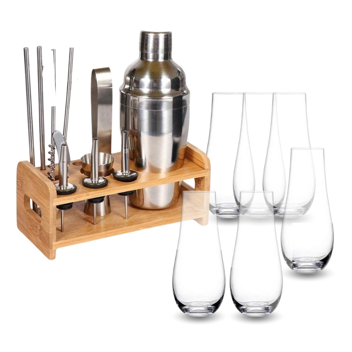 INSPIRA - Kit Barman Set de 6 Vasos Copa sin Tallo  y Coctelera Profesional
