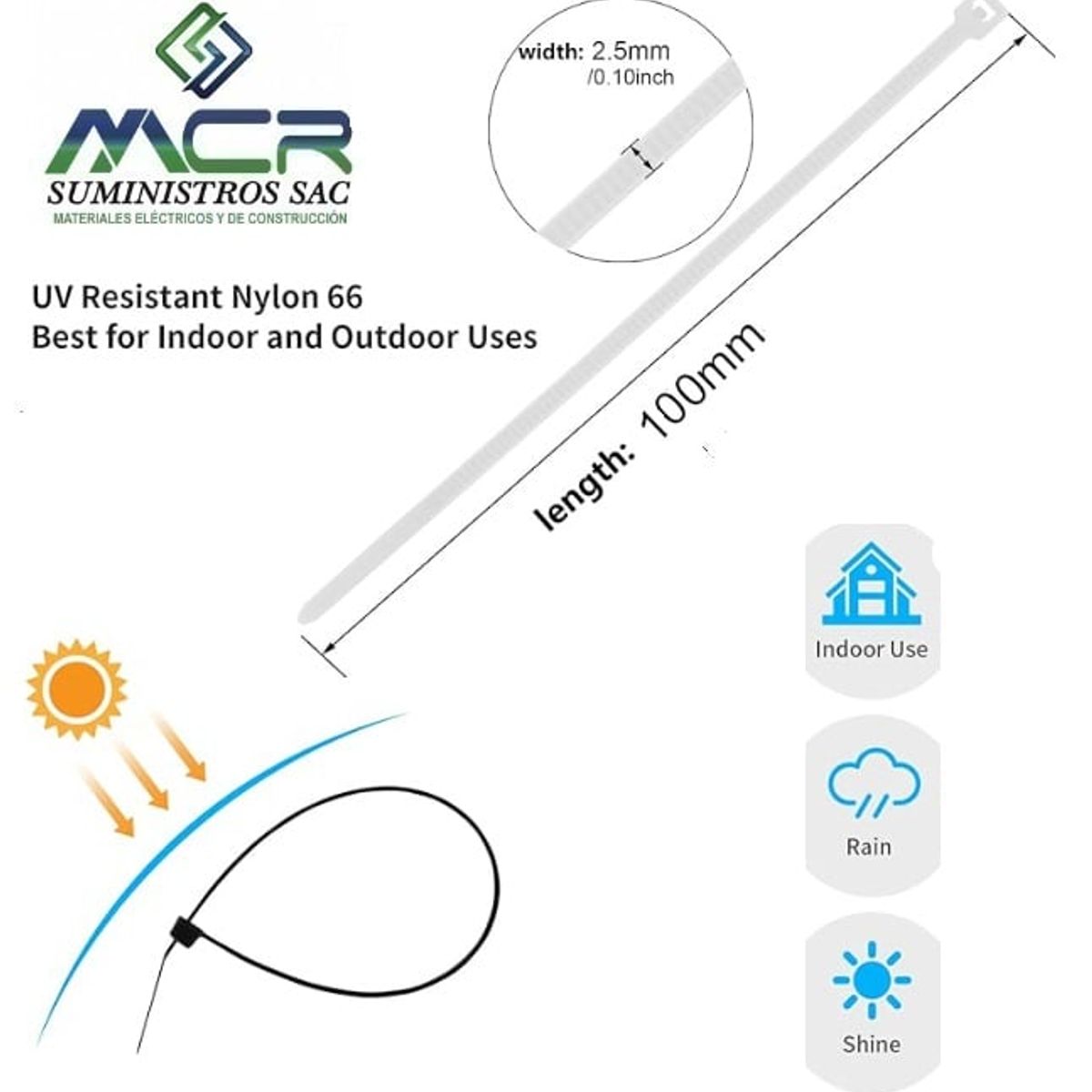 GENERICO - AMARRA CABLE CINTILLO DE 2.5 MM DE ANCHO X 100 MM DE LARGO BLANCO