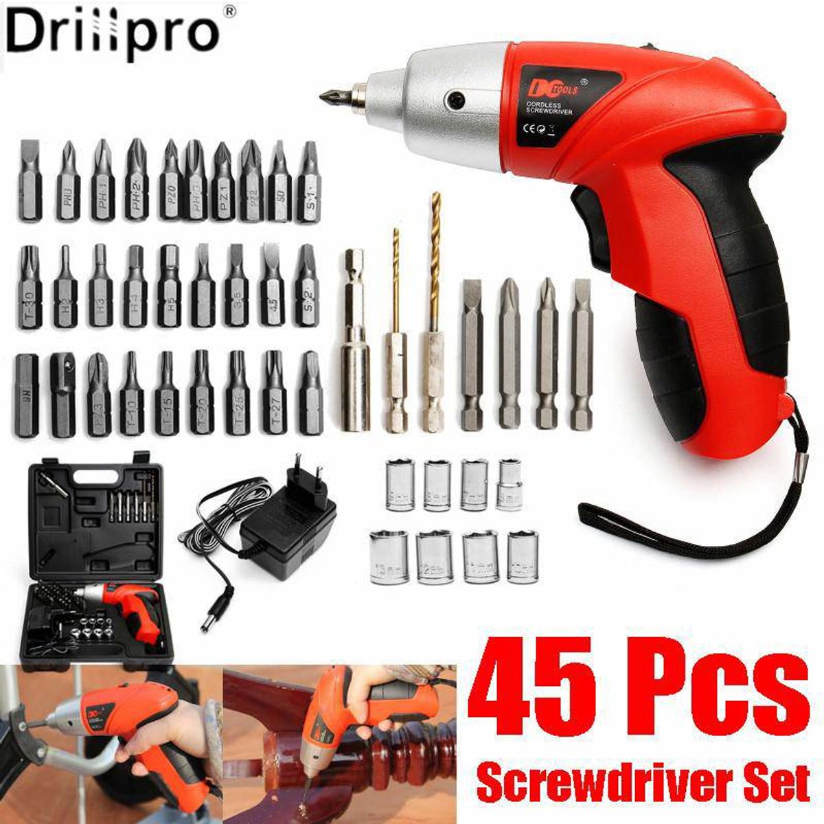 OEM - Set Desatorillador Atornillador de 45Piezas Recargable Estrella Plano