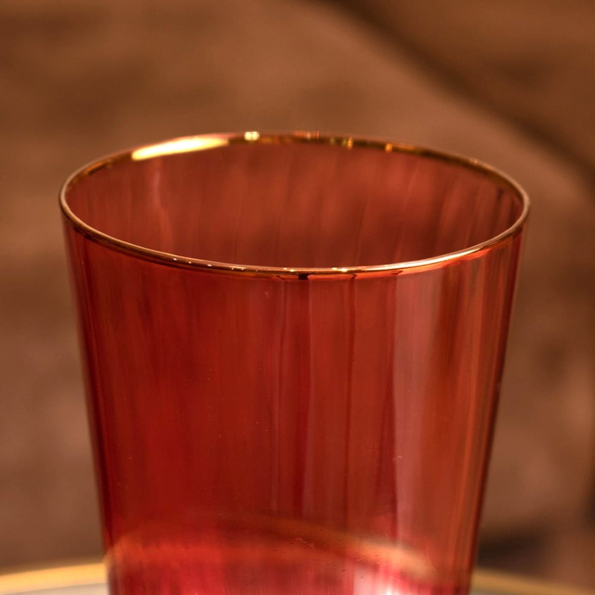 PANADECOR - Set De 6 Vasos Panadecor Rojos Con Borde Dorado Translúcidos 14Cm Vidrio