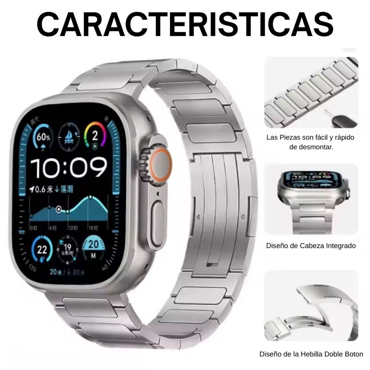URVOI - Correa de Titanio para Apple Watch Center Square Cierre Pulsador Mate