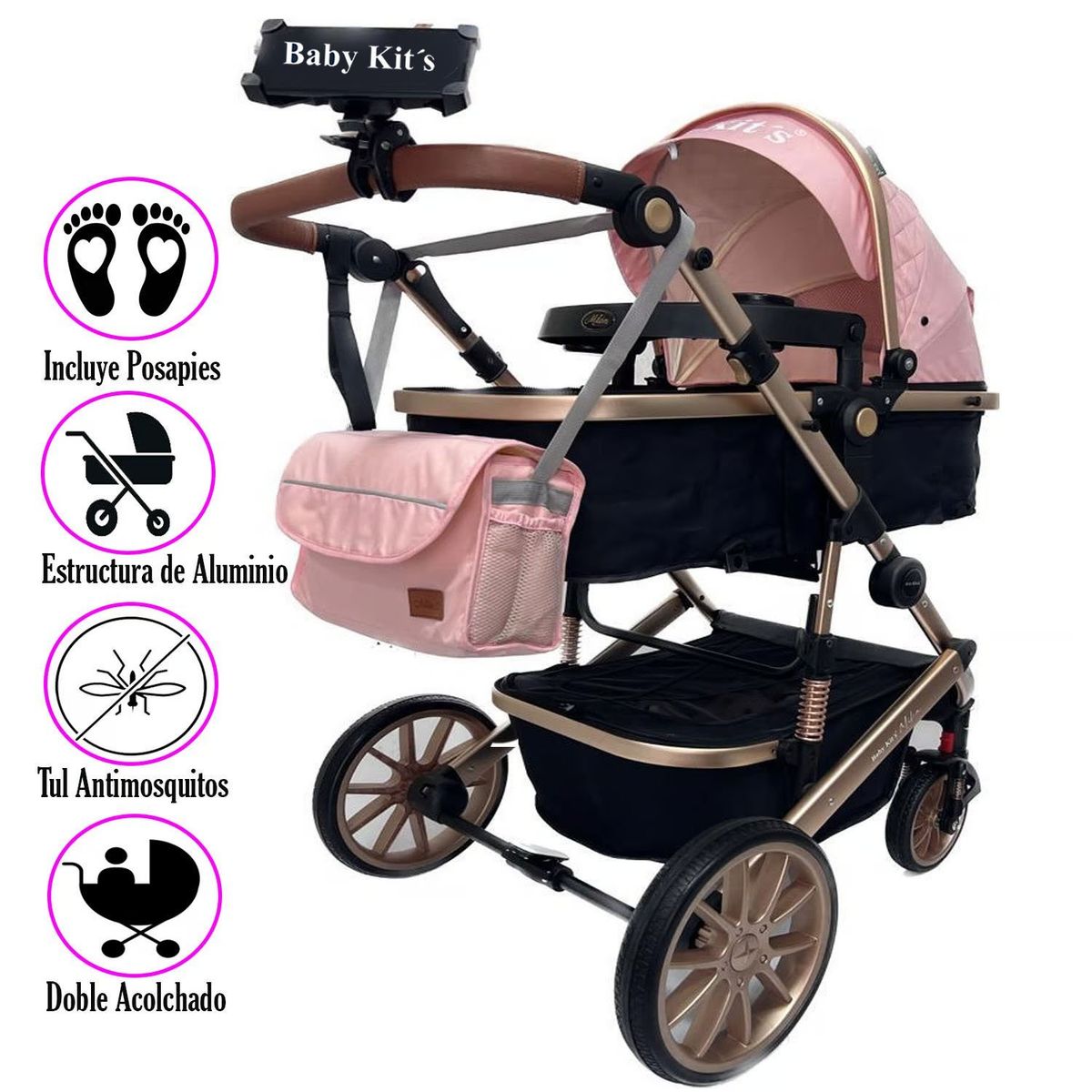 BABY KITS - Coche Moisés Baby Kits Milán II Edición 2023 Rosado