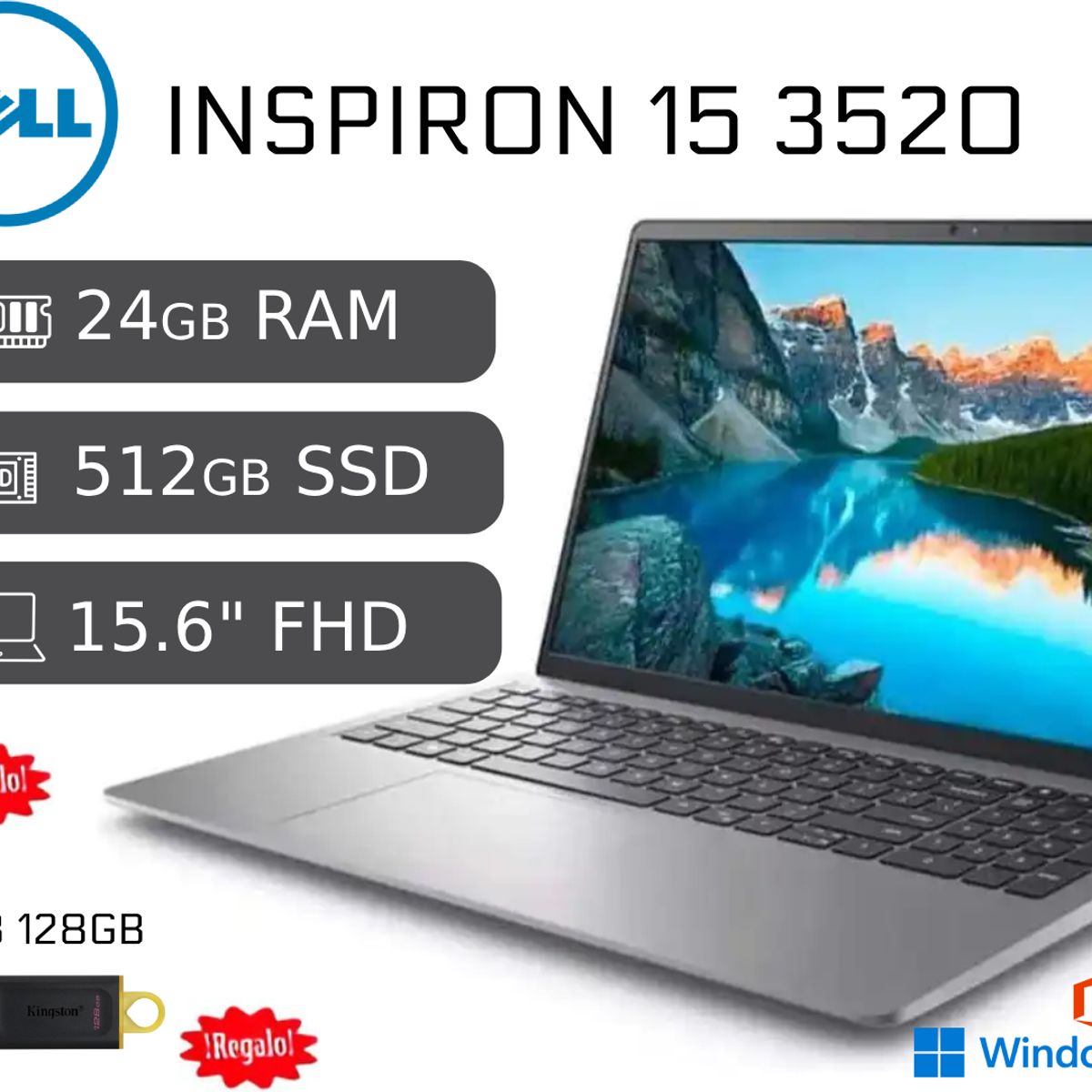 DELL - Laptop Dell 15 3520 Intel Core I5 12va 32GB RAM 1TB SSD 15.6 FHD + USB 128GB + COOLER