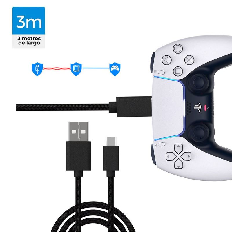 SEISA - Cable de Carga para Mando PS5 Dualsense x 3 Metros.