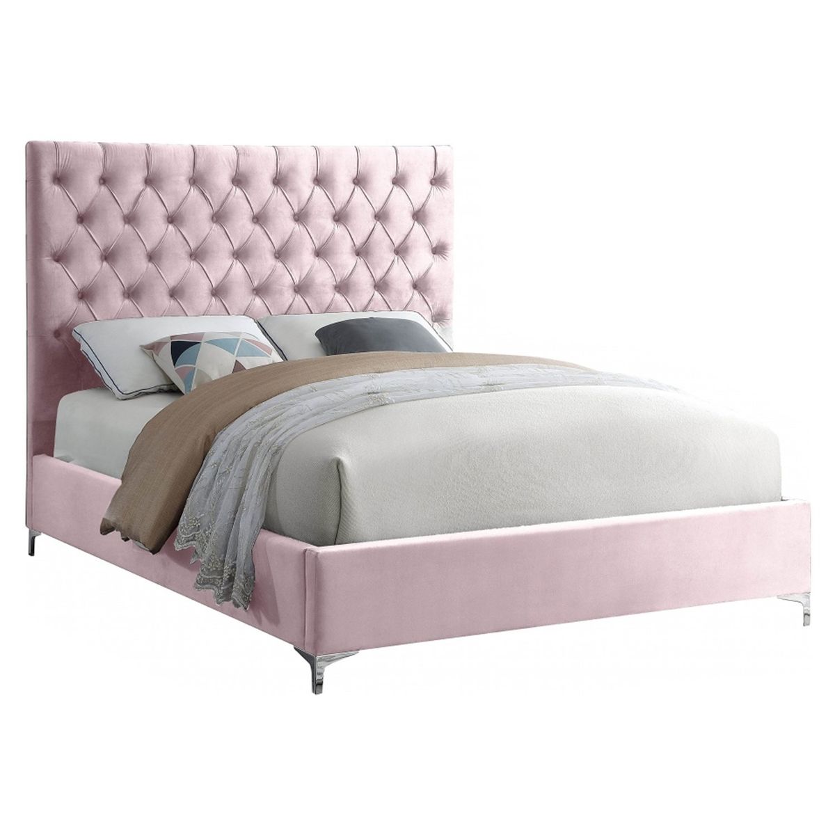 GENERICO - Cama Tapizada Capitoné Abba Rosa 2 Plazas