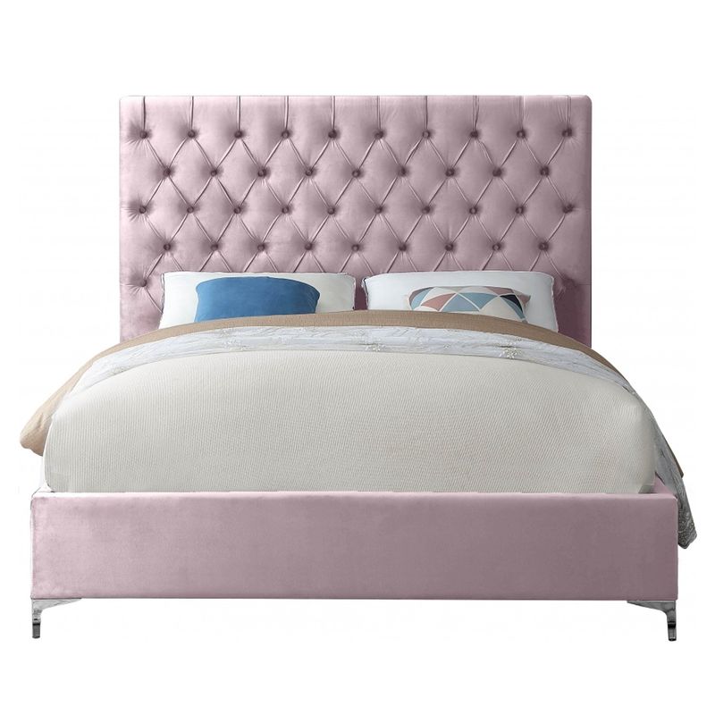 GENERICO - Cama Tapizada Capitoné Abba Rosa 1.5 Plz