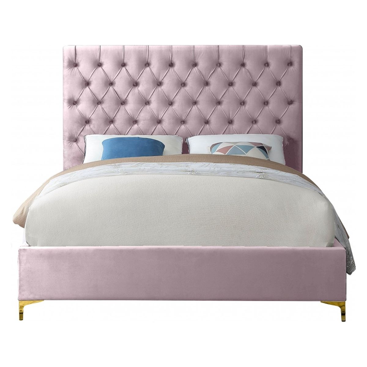 GENERICO - Cama Tapizada Capitoné Adda Rosa 2 Plazas