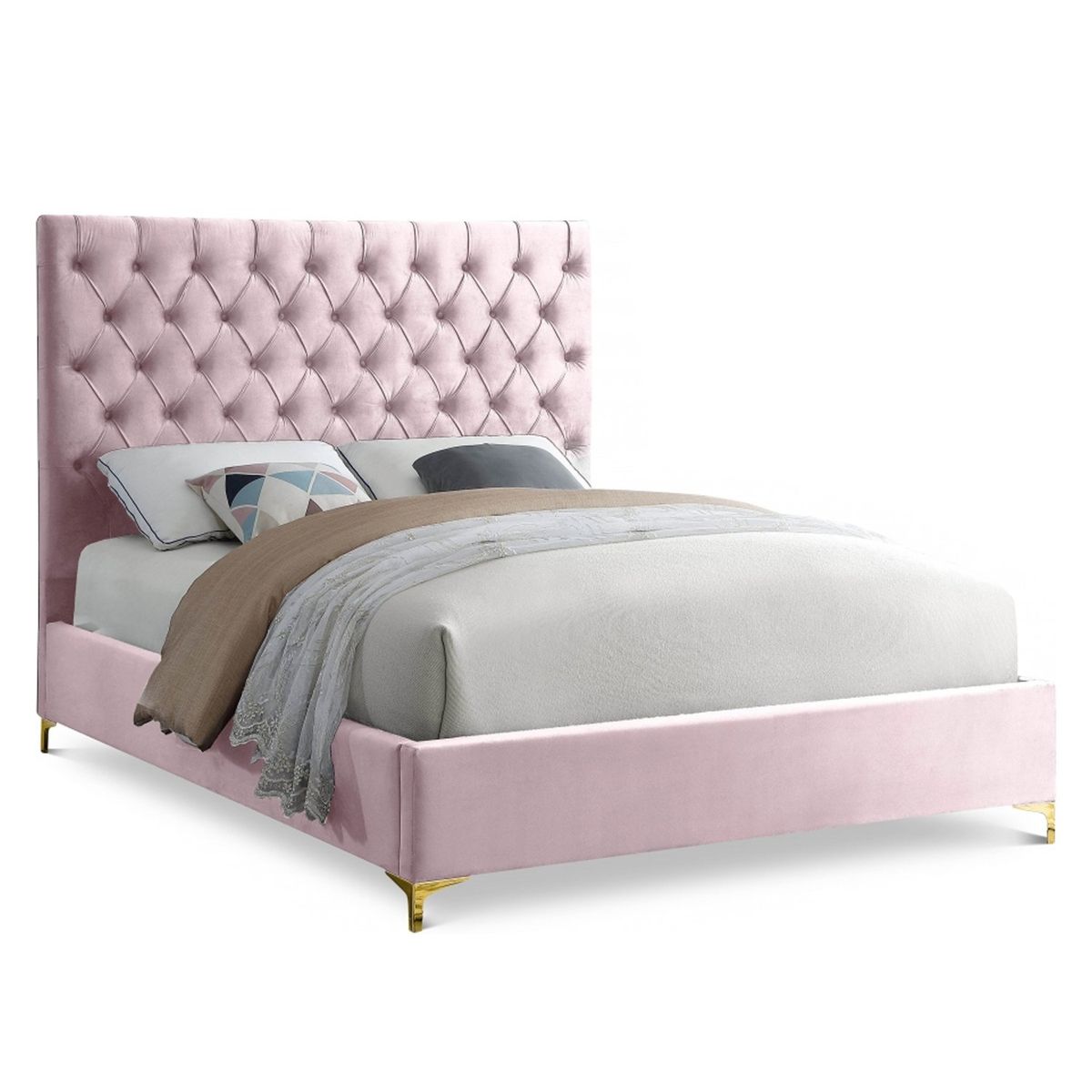 GENERICO - Cama Tapizada Capitoné Adda Rosa 1.5 Plz