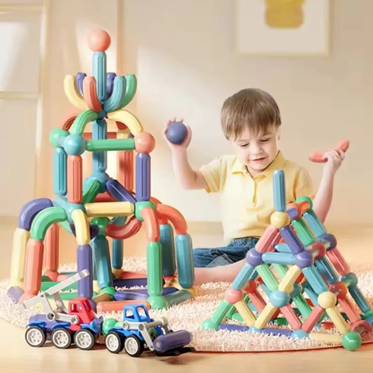 GENERICO - Bloques magnéticos didácticos de construcción de 64 piezas