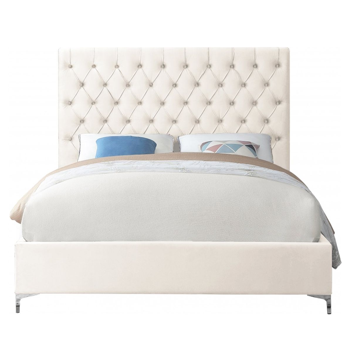 GENERICO - Cama Tapizada Capitoné Abba Perla 1.5 Plz