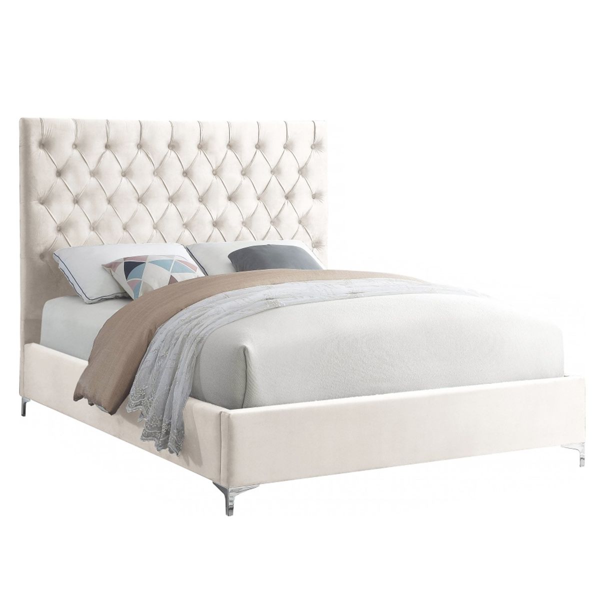 GENERICO - Cama Tapizada Capitoné Abba Perla 2 Plazas