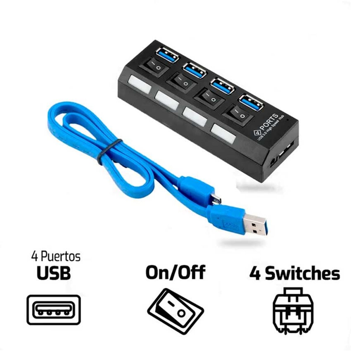 GENERICO - Hub Usb 3.0 4 Puertos Switches  Negro