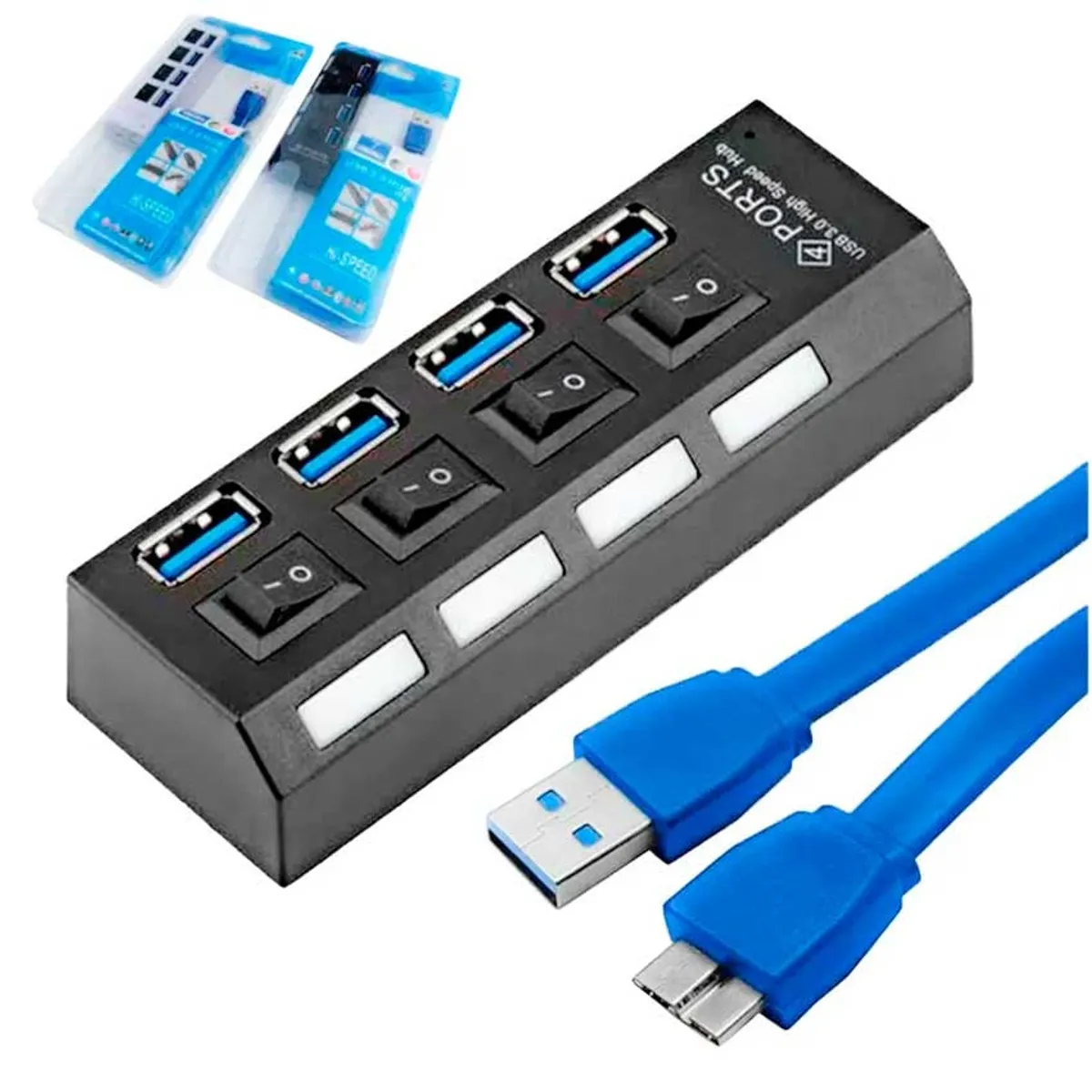 GENERICO - Hub Usb 3.0 4 Puertos Switches  Negro