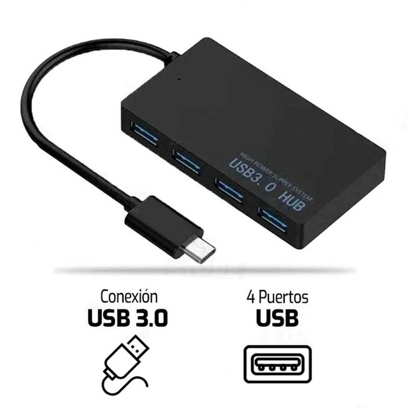 GENERICO - HUB USB 3.0 TIPO C 4 PUERTOS