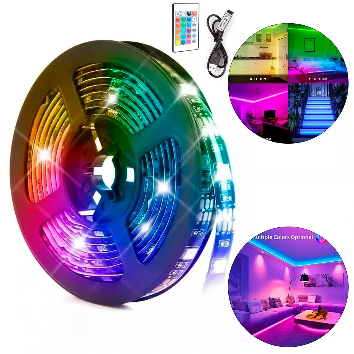 GENERICO - Tira Led 5050 Luz Rgb 5m Usb Bluetooth Con Control Remoto