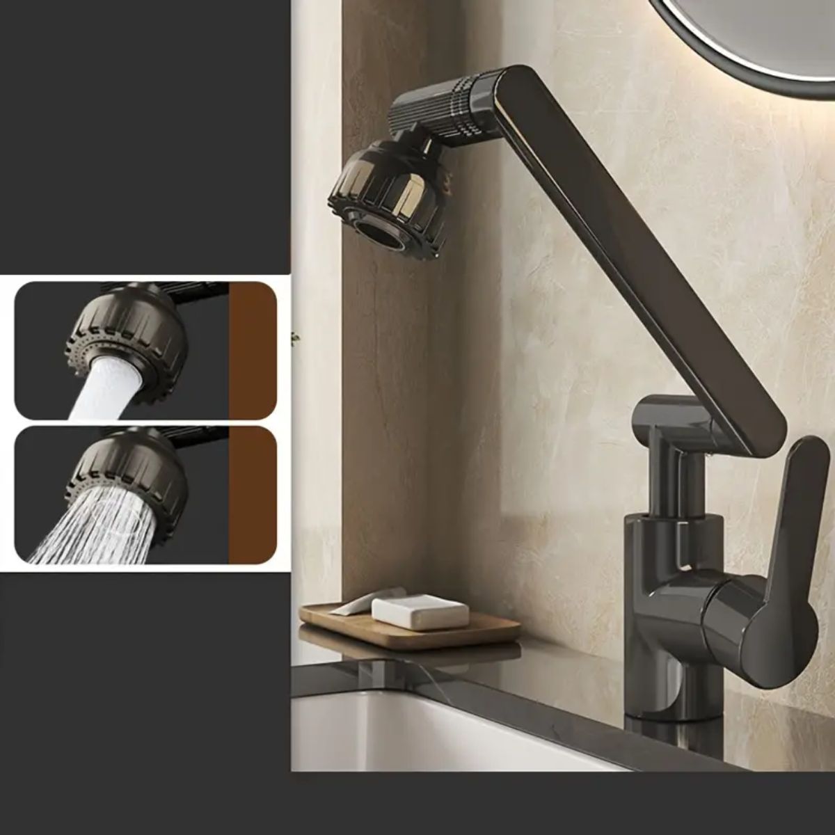 GENERICO - Grifo Mezcladora Brazo Robótico Negro Mate para Lavabo de Baño