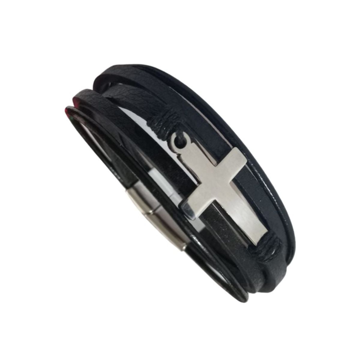 GENERICO - Pulsera Cruz Trenzada De Cuero Genuino Y Acero Inoxidable