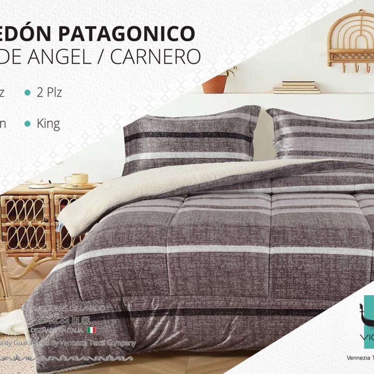 VENEZIA - Set Edredón 2 Pz Skin C/ Sherpa INVIERNO + Set Sabanas + Fundas