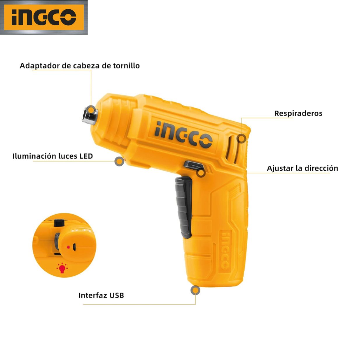 INGCO TOOLS - Atornillador Inalámbrico INGCO 4V + Accesorios CSDLI0402