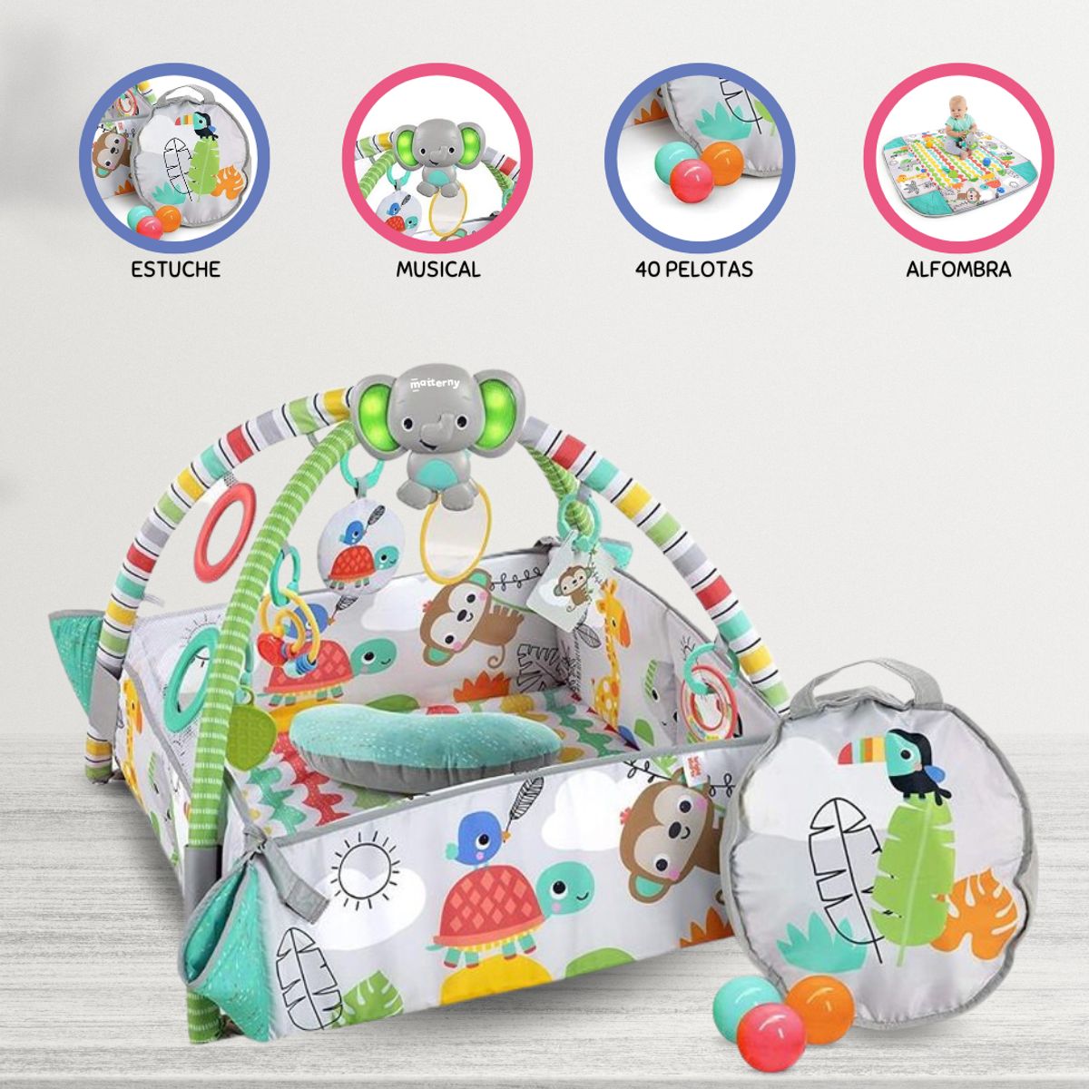 GENERICO - GYM 5 en 1 para Bebé «TU FORMA DE JUGAR A LA PELOTA» Tropical