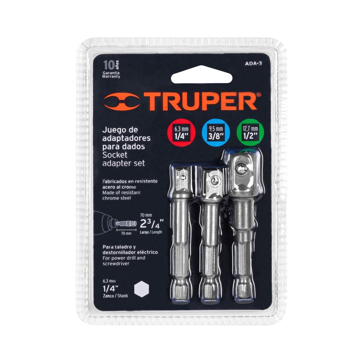 TRUPER - Juego de 3 Adaptadores para Dados de 1/4", 3/8" y 1/2", TRUPER