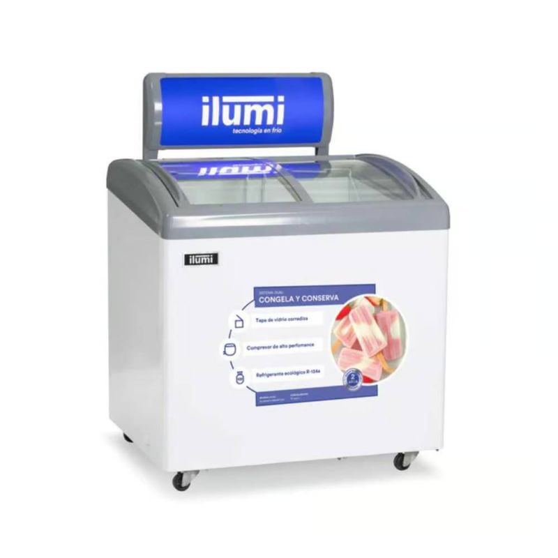ILUMI - Congelador con tapa de vidrio de 260 litros