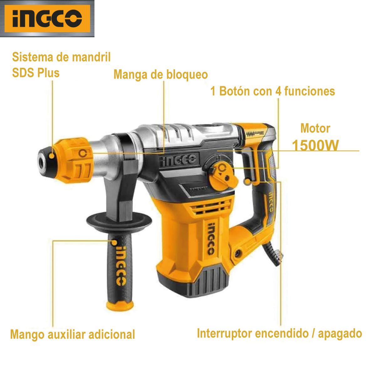 INGCO TOOLS - ROTOMARTILLO INGCO 1500W SDS PLUS 55J RH150068