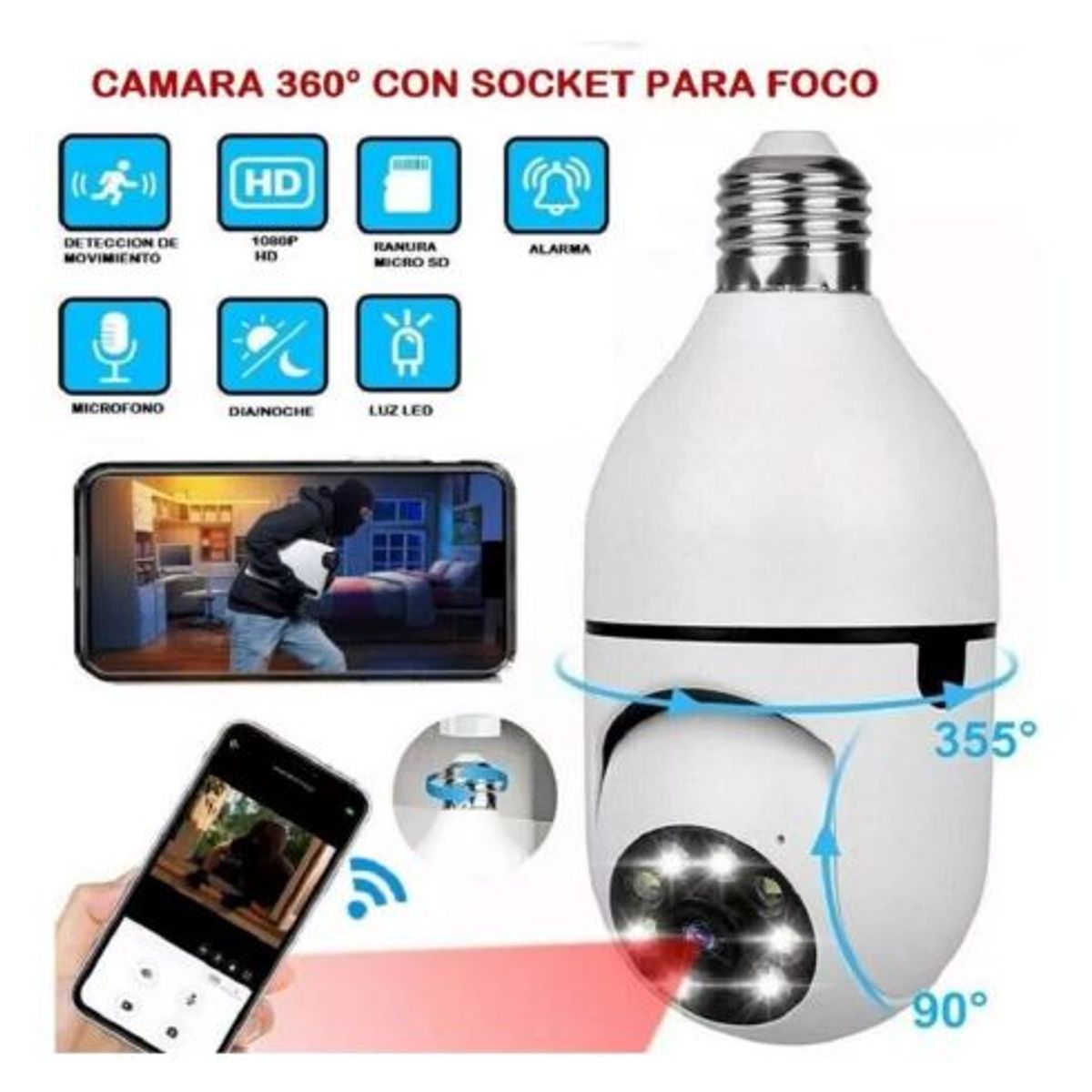 GENERICO - Foco Camara de Seguridad de 360° con Wifi Full HD