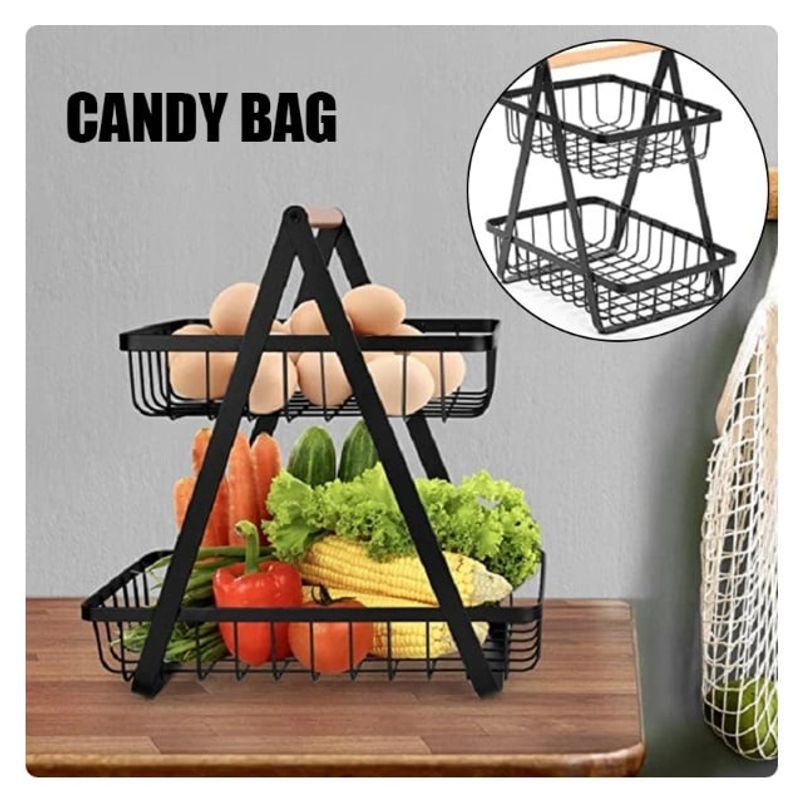 GENERICO - Cesta de Frutas Desmontable 2 Niveles Negro