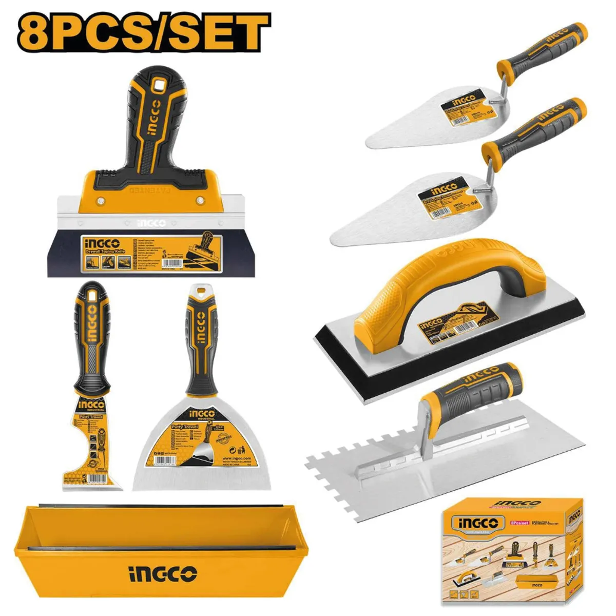 INGCO TOOLS - Kit 8 Herramientas Profesionales Para Albañil INGCO COS23076