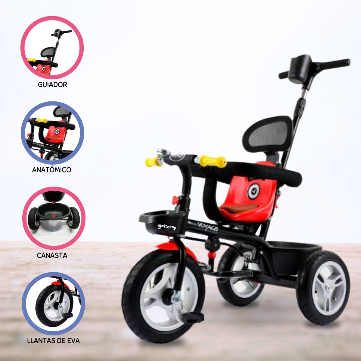VOYAGE - Triciclo Guiador para Niños «VOYAGE» Red