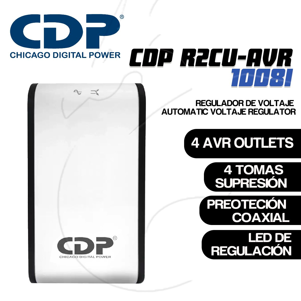 CDP - Estabilizador CDP 08 Tomas / 4 Puertos Usb R2cu-avr1008i