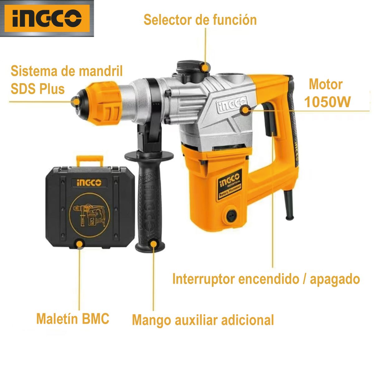 INGCO TOOLS - Rotomartillo INGCO 1050W 5J SDS PLUS RH10508
