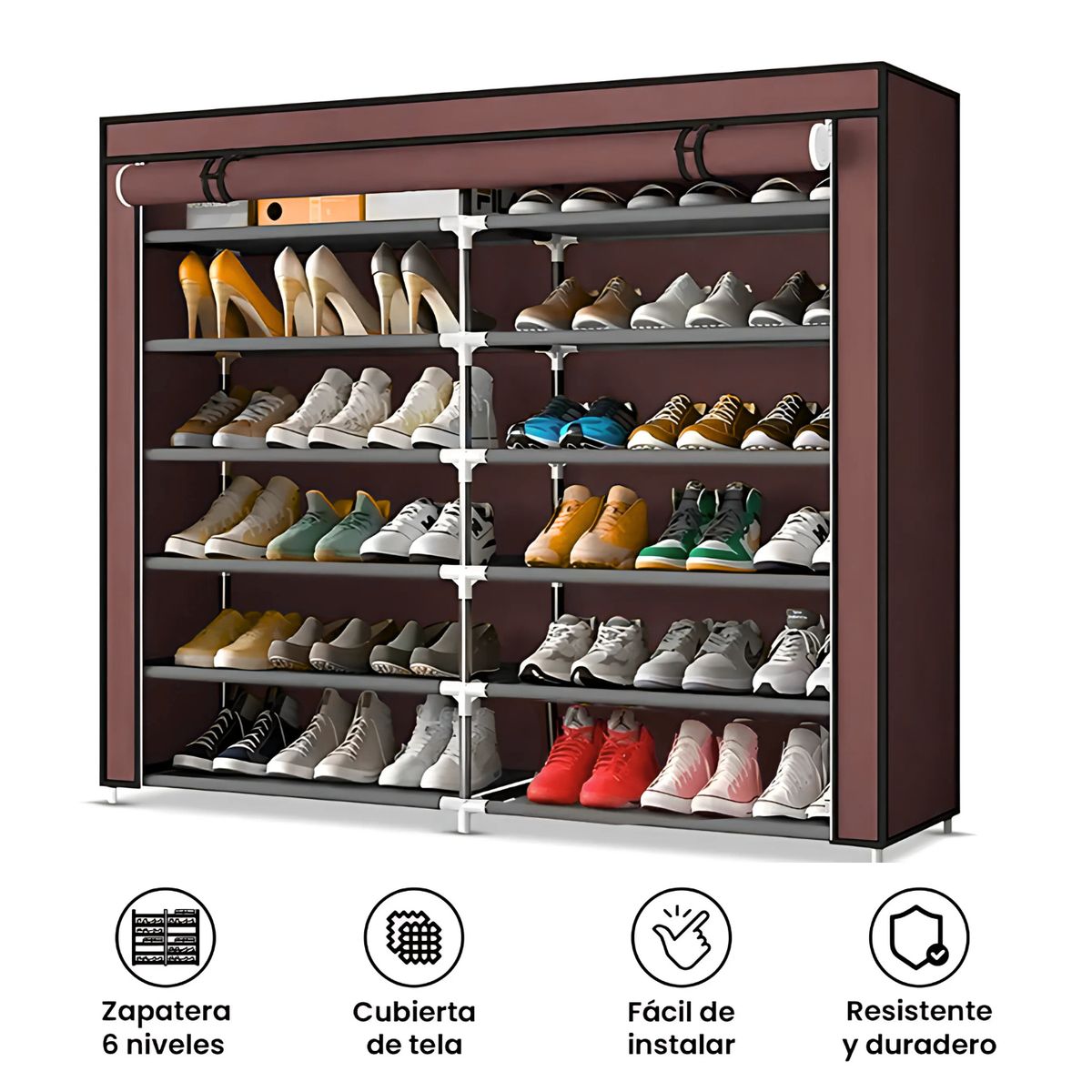 SM - ZAPATERA ORGANIZADOR DE ZAPATOS 6 NIVELES DOBLE CAFE