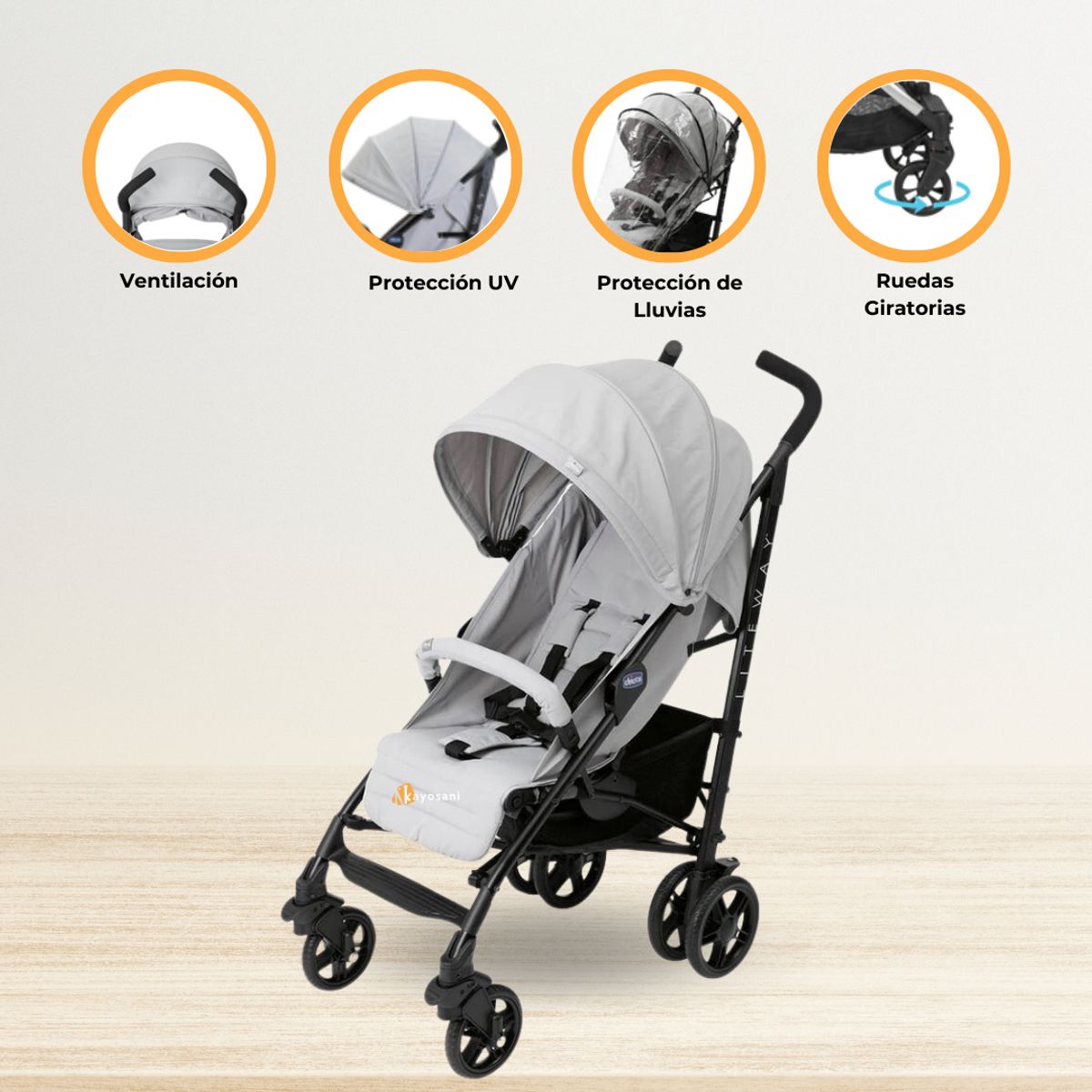 CHICCO - Coche Baston CHICCO «LITE WAY 4» Completo Grey