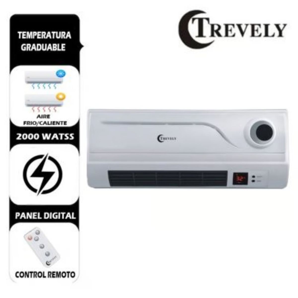 TREVELY - Calentador de Pared TCH-080 2000W con control remoto Trevely