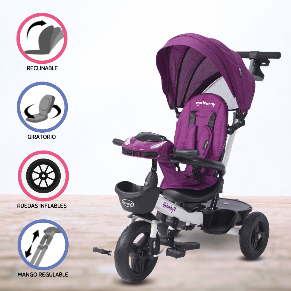 EBABY - Triciclo guiador EBABY ARIA USB PURPLE