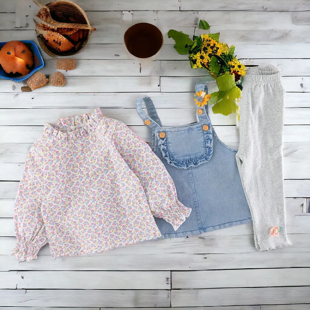 GENERICO - ROPA DE NIÑA DE 3 PIEZAS( OVEROLL + PANTALONETA + BLUSA)