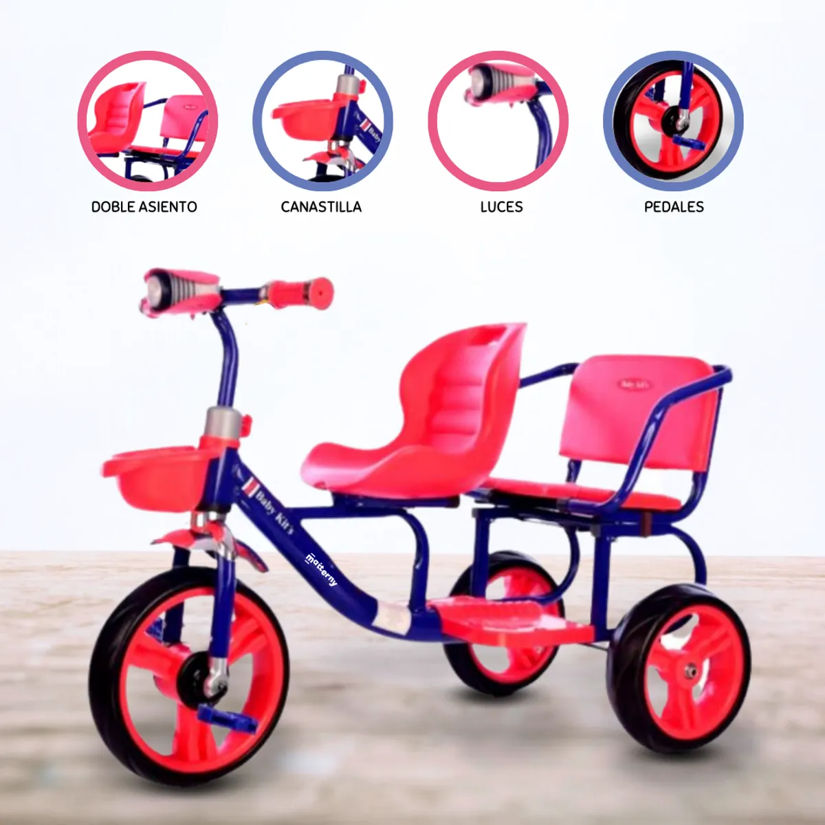 BABY KITS - Triciclo Doble Asiento BABY KITS »NEO» RED