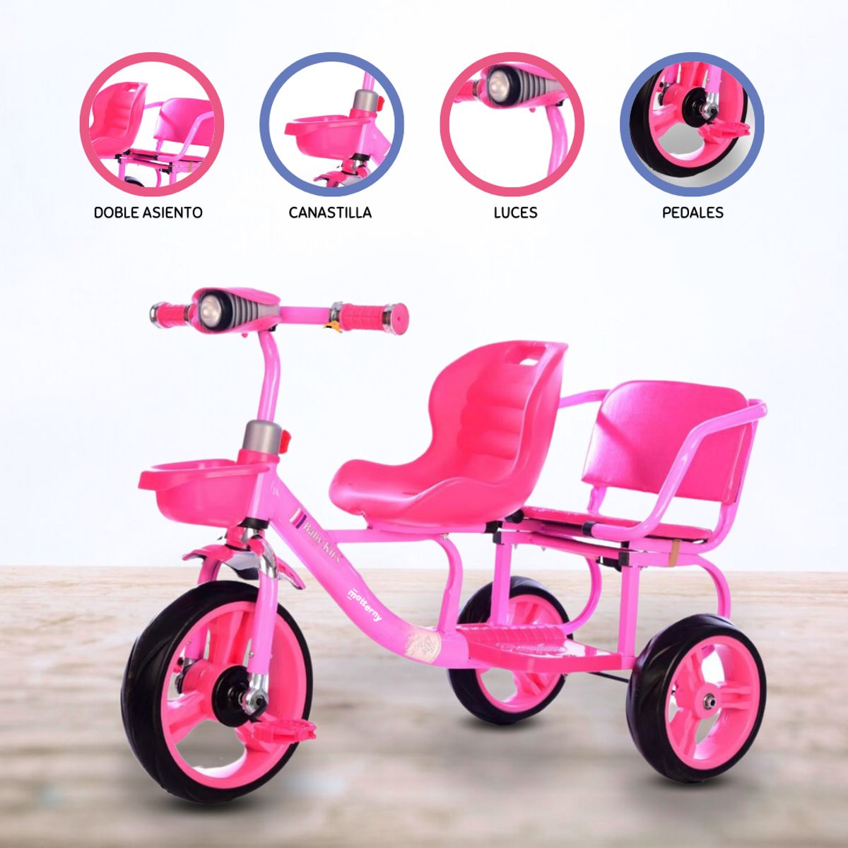 BABY KITS - Triciclo Doble Asiento BABY KITS »NEO» PINK
