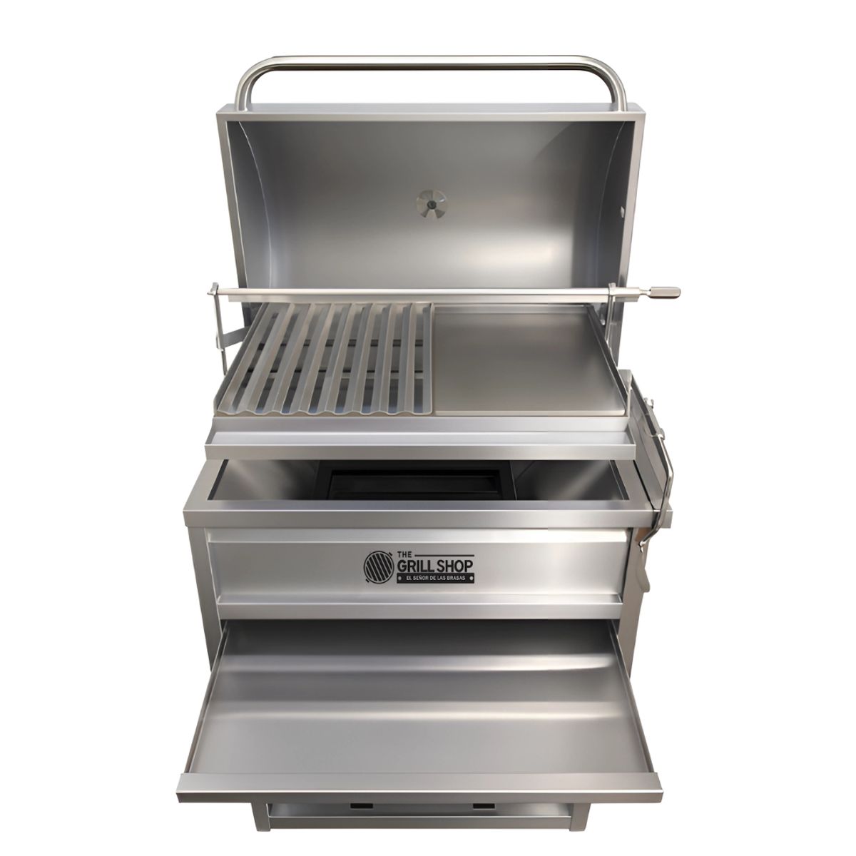 THE GRILL SHOP - Parrilla Mediana Con Tapa  Acero Inoxidable +guantes+cerveza +carbón