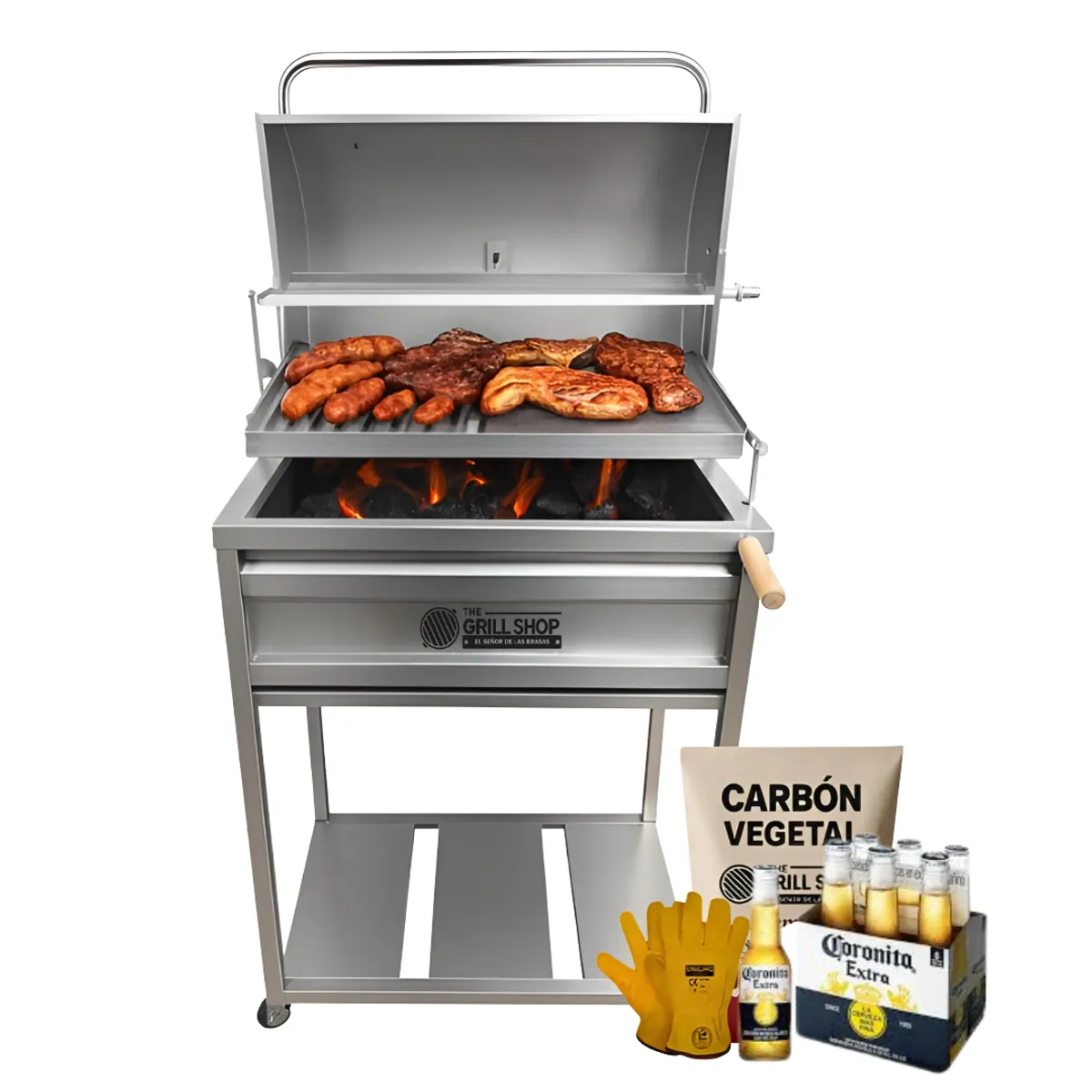 THE GRILL SHOP - Parrilla Mediana Con Tapa Full Acero Inoxidable Grill Shop