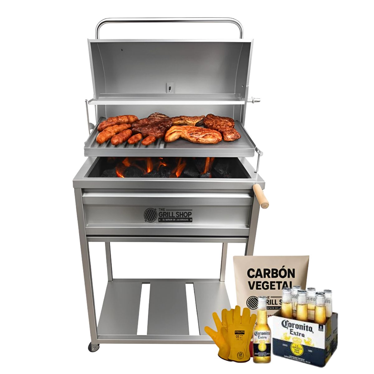 THE GRILL SHOP - Parrilla Mediana Con Tapa Full Acero Inoxidable Grill Shop