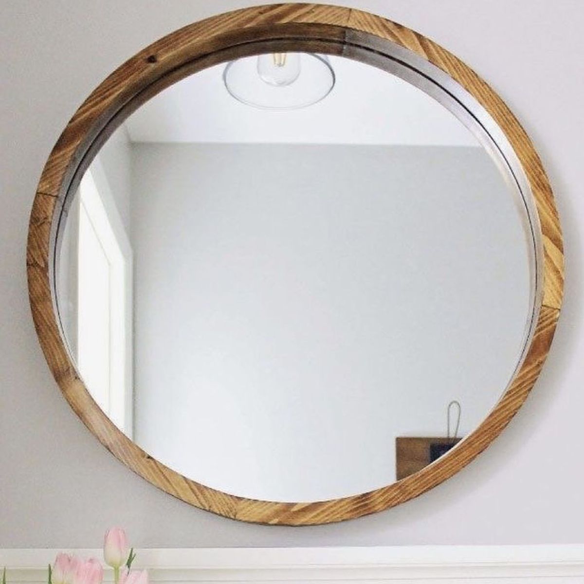 GENERICO - Espejo Redondo 80 cm con Marco de Madera