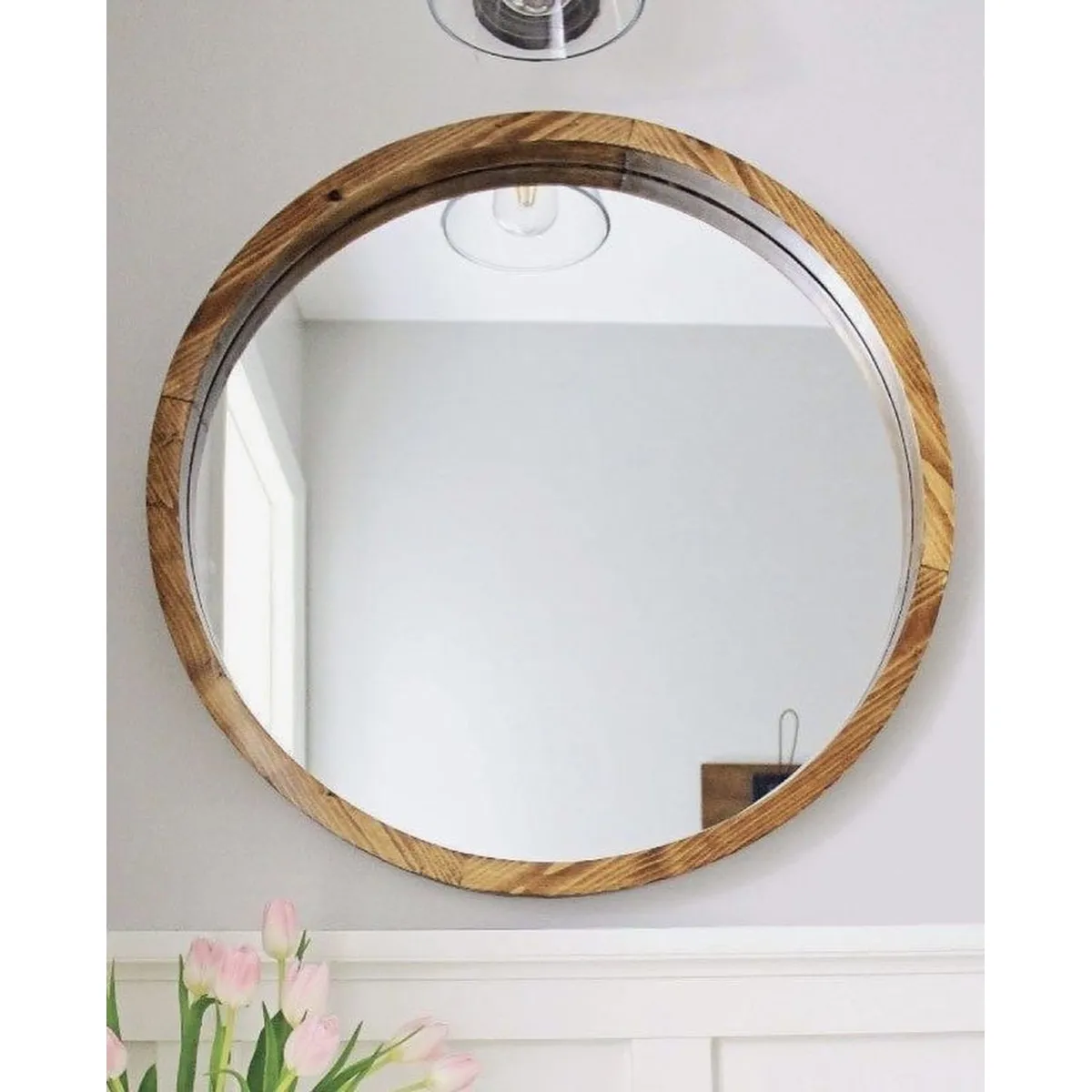 GENERICO - Espejo Redondo 80 cm con Marco de Madera