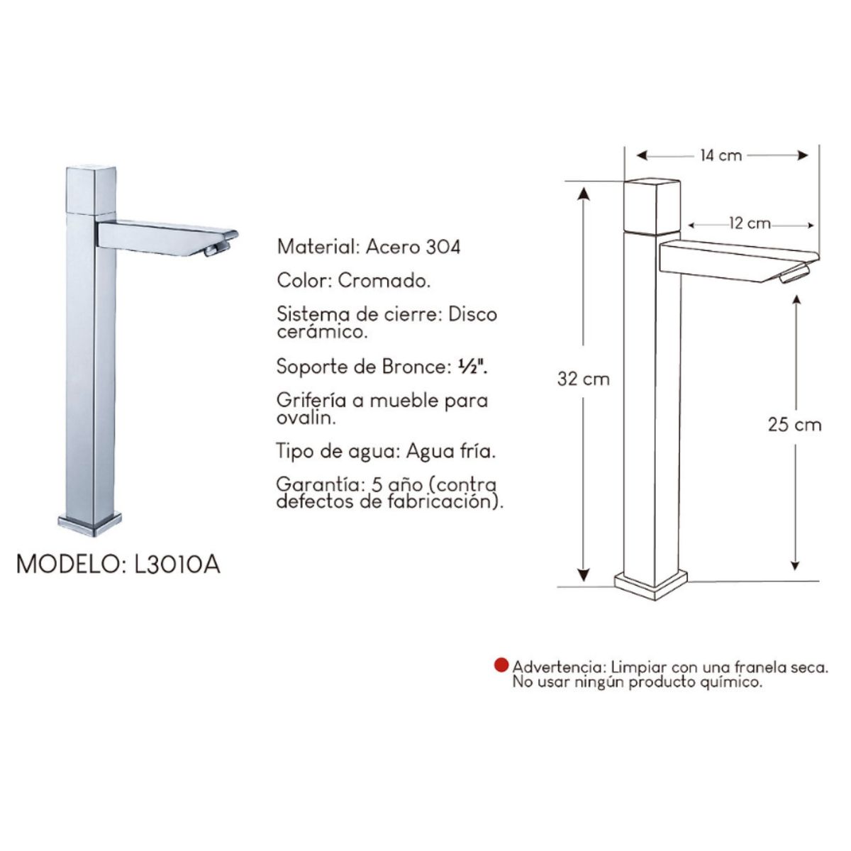 GENERICO - Llave para Baño Acero Cromado