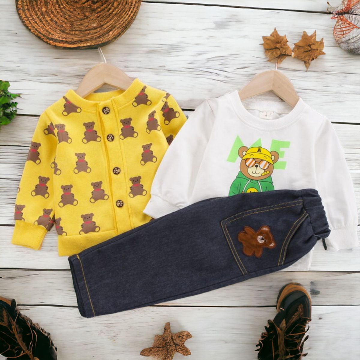 GENERICO - ROPA CONJUNTO DE NIÑO OSITO - SET  DE 3 PIEZAS