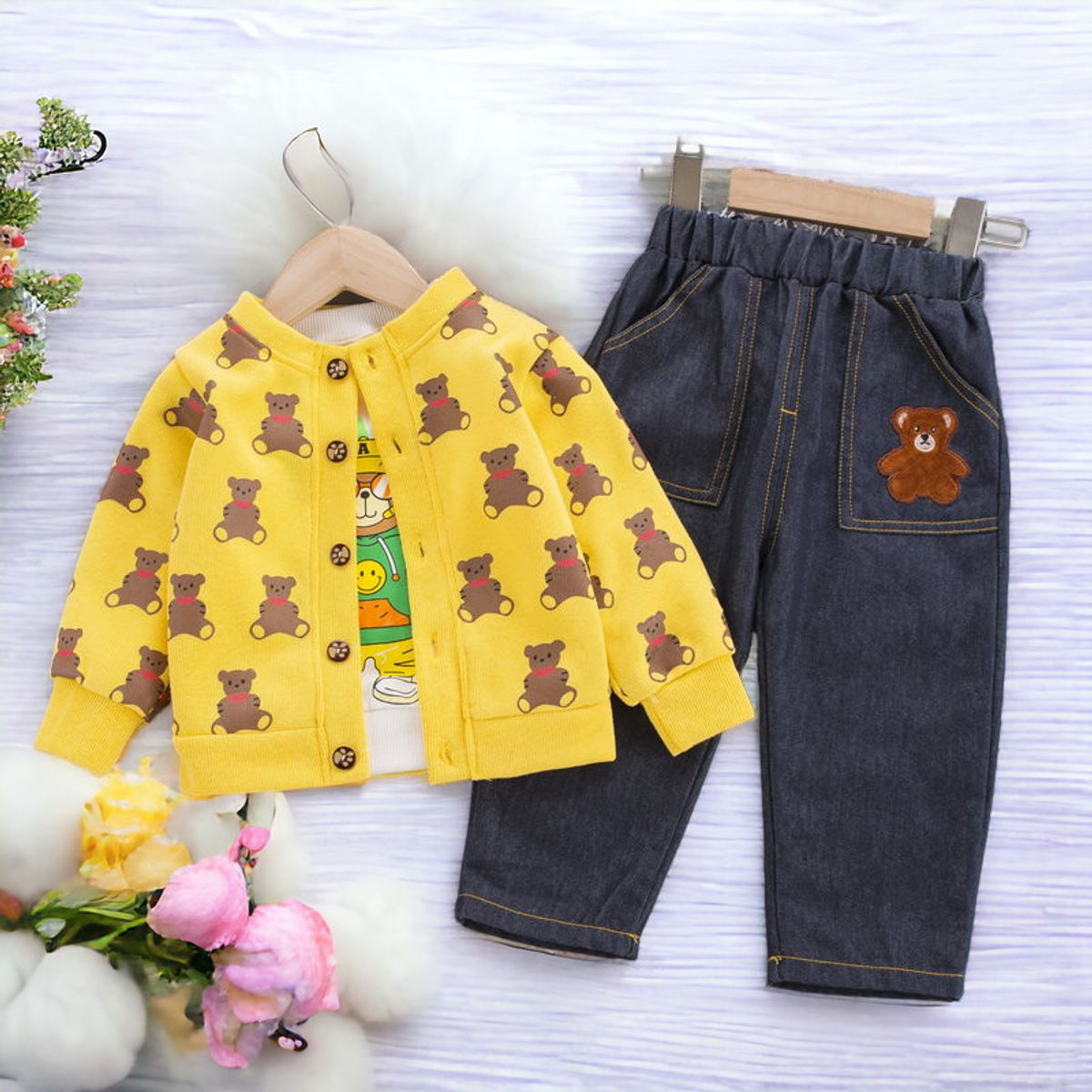 GENERICO - ROPA CONJUNTO DE NIÑO OSITO - SET  DE 3 PIEZAS